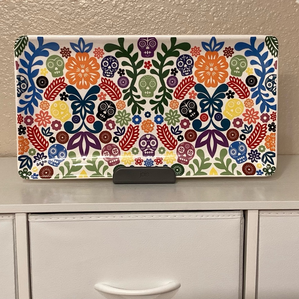 Colorful Sugar Skulls & Flowers Heavy Ceramic Platter New